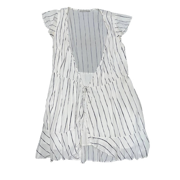 Abercrombie & Fitch White/Grey Y2K Wrap Dress Medium A004460 - Picture 2 of 10